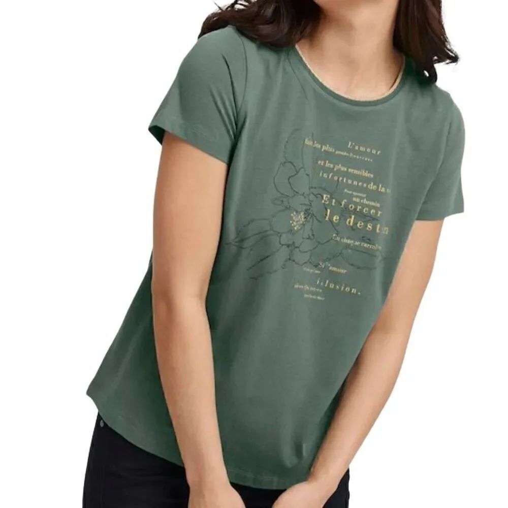Fransa T Shirt Women's Medium Green Frsia French Floral Graphic Cotton